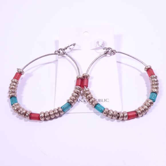 Banana Republic Women's Teardrop Wire Bead Gold Link Hoop Earrings NWT 39 - Picture 1 of 6